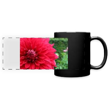 Dahlie rot Blüte ,Blume - Panorama-Tasse farbig - Schwarz - Vorne