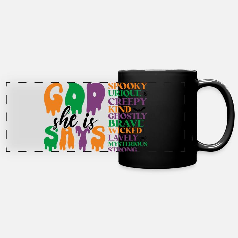 Halloween Ghostly Word Art Design - Full Colour Panoramic Mug - black