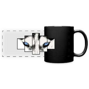 Husky close up eyes - Nahaufnahme - Full Colour Panoramic Mug - black - Front