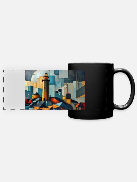 Leuchtturm der Zeit - Panorama-Tasse farbig - Schwarz