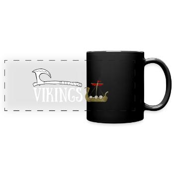VIKINGS NAVIRE HACHE ET CONQUETE - Mug panoramique uni - noir - Devant