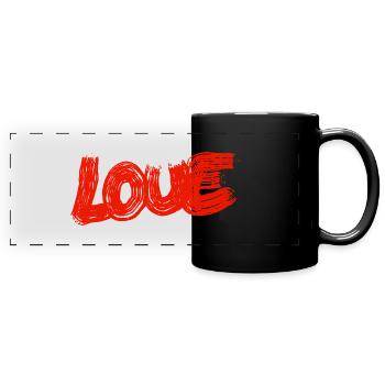 Lettering LOVE Red Lines Drawing Abstract Cool - Full Colour Panoramic Mug - black - Front