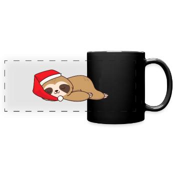 Noël Noël paresseux dormir Père Noël chapeau - Mug panoramique uni - noir - Devant