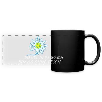 Dirndl mit Edelweiss - Panorama-Tasse farbig - Schwarz - Vorne