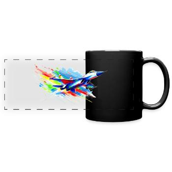 Kampfjet - Farbsplash - Panorama-Tasse farbig - Schwarz - Vorne