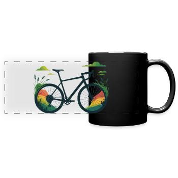 Vélo de gravier Line Art – Wild Nature Burst - Mug panoramique uni - noir - Devant