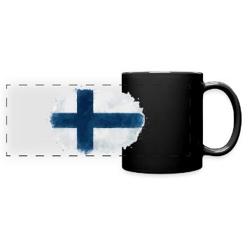 finnland-fahne-klecks - Panorama-Tasse farbig - Schwarz - Vorne