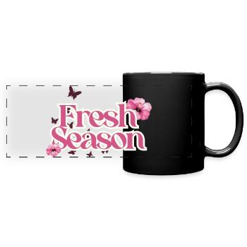 Frische Saison-Blumenschrift - Panorama-Tasse farbig - Schwarz - Vorne