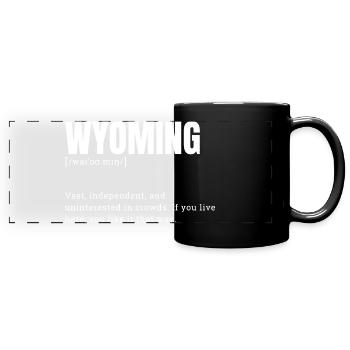 Wyoming Bold Terrain Typography - Full Colour Panoramic Mug - black - Front