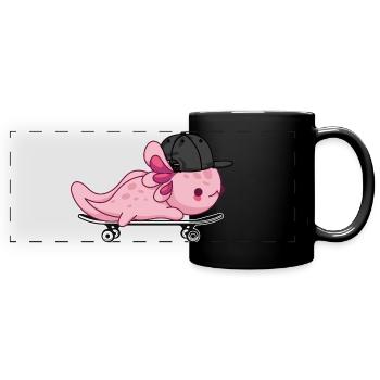 Cooles Axolotl-Skateboarding – Kawaii-Stil - Panorama-Tasse farbig - Schwarz - Vorne