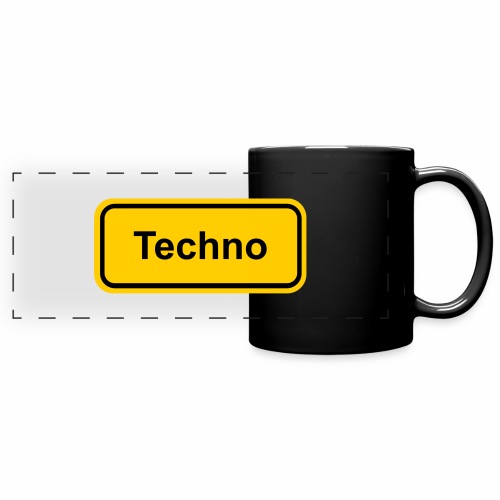 Techno Schriftzug Ortsschild - Panoramatasse farbig