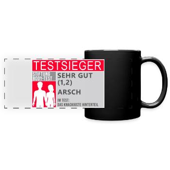 Testsieger Hintern - Lustiges Party Motiv - Panorama-Tasse farbig - Schwarz - Vorne