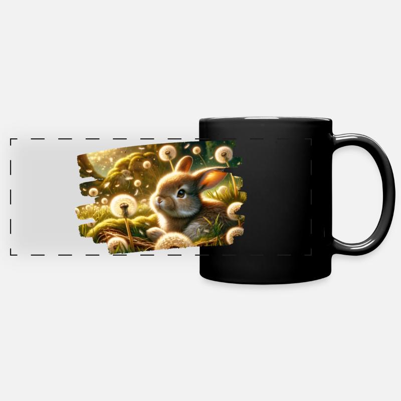 Spring dream with rabbit among dandelions - Full Colour Panoramic Mug - black