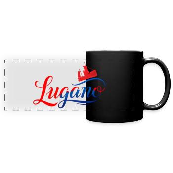Lugano Stadtblick Neon Design - Panorama-Tasse farbig - Schwarz - Vorne
