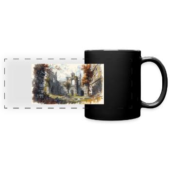 Autumn Ruins in Watercolor - Full Colour Panoramic Mug - black - Front