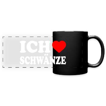 Ich liebe schwänze - Panorama-Tasse farbig - Schwarz - Vorne