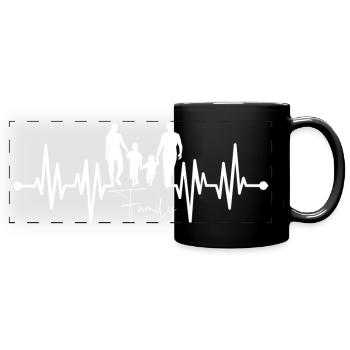 Silhouette de coeur familial avec pouls - Mug panoramique uni - noir - Devant