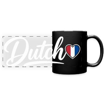 Écriture néerlandaise avec cœur de drapeau Éventail patriotique - Mug panoramique uni - noir - Devant