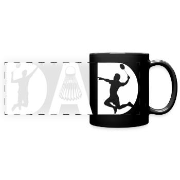 Papa du badminton - Mug panoramique uni - noir - Devant
