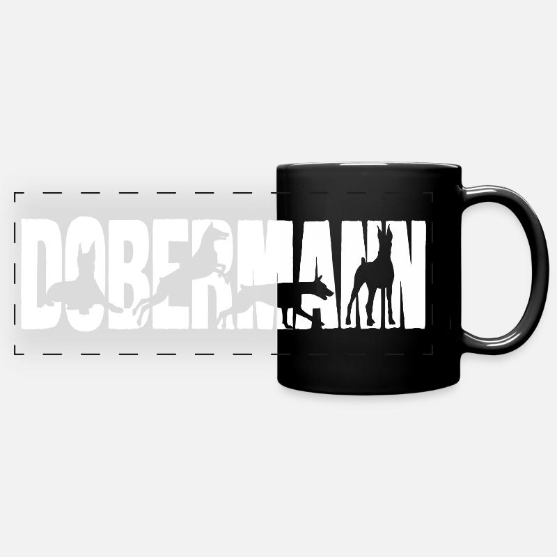 Dobermann Silhouette lettering - Full Colour Panoramic Mug - black