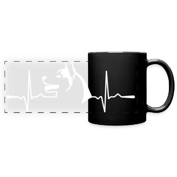 Husky Heartbeat Herzschlag Schlittenhund - Panorama-Tasse farbig - Schwarz - Vorne