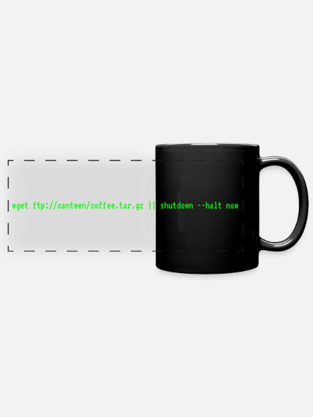 Becher "wget coffee.tar.gz" - Admin braucht Kaffee - Panorama-Tasse farbig - Schwarz