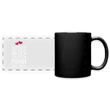 Glücklich vergeben - Panorama-Tasse farbig - Schwarz - Vorne