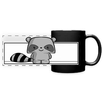 cute raccoon, kids, kawaii, sleeping shirt, baby - Full Colour Panoramic Mug - black - Front