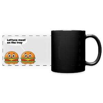 Salatfleisch auf dem Tablett lustiges Burger-Wortspiel - Panorama-Tasse farbig - Schwarz - Vorne