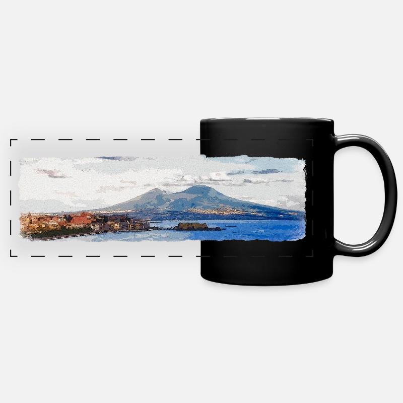 Naples, Vesuvius and Castel dell'Ovo - Full Colour Panoramic Mug - black