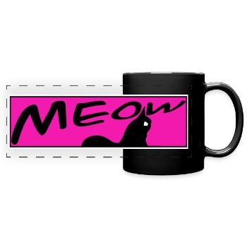 süße Katze MEOW Katzen Kater Miezekatze - Panorama-Tasse farbig - Schwarz - Vorne