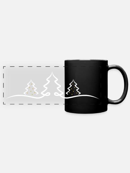 Sapins avec des étoiles dorées - Mug panoramique uni - noir