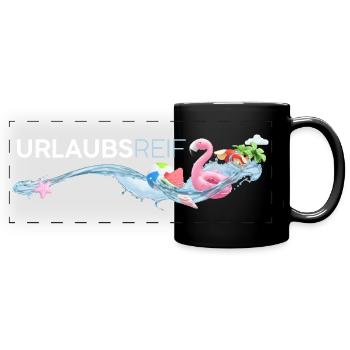 Urlaubsreif - Panorama-Tasse farbig - Schwarz - Vorne