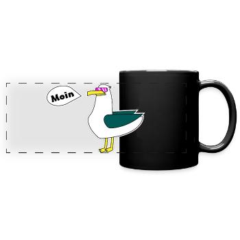 Möwe Moin - Panorama-Tasse farbig - Schwarz - Vorne