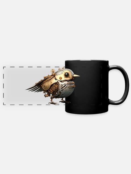 Steampunk Vogel - Panorama-Tasse farbig - Schwarz