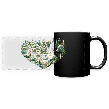 Living close to nature with a teepee tent in the forest - Full Colour Panoramic Mug - black - Front