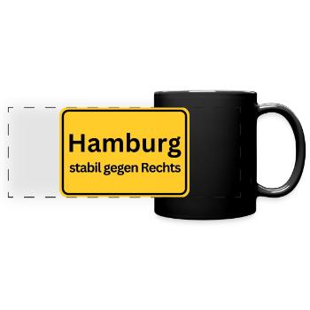 Hamburg stabil gegen Rechts - Panorama-Tasse farbig - Schwarz - Vorne