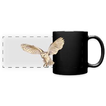 Beautiful barn owl in flight - Full Colour Panoramic Mug - black - Front