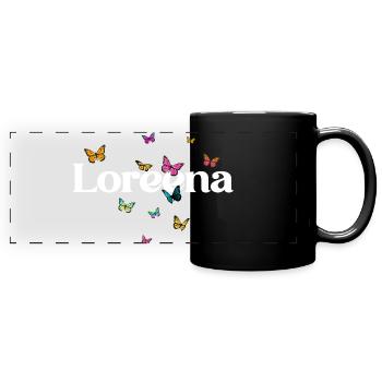 Schöner Mädchenname LOREENA mit Schmetterlingen  - Panorama-Tasse farbig - Schwarz - Vorne
