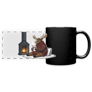 Fireplace Warm Reindeer Ugly Christmas - Full Colour Panoramic Mug - black - Front