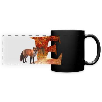 e herbstwald mit fuchs - Panorama-Tasse farbig - Schwarz - Vorne
