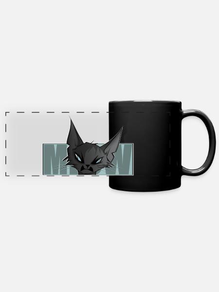 chat cool, bande dessinée, motif de chat, miaou, t-shirt - Mug panoramique uni - noir