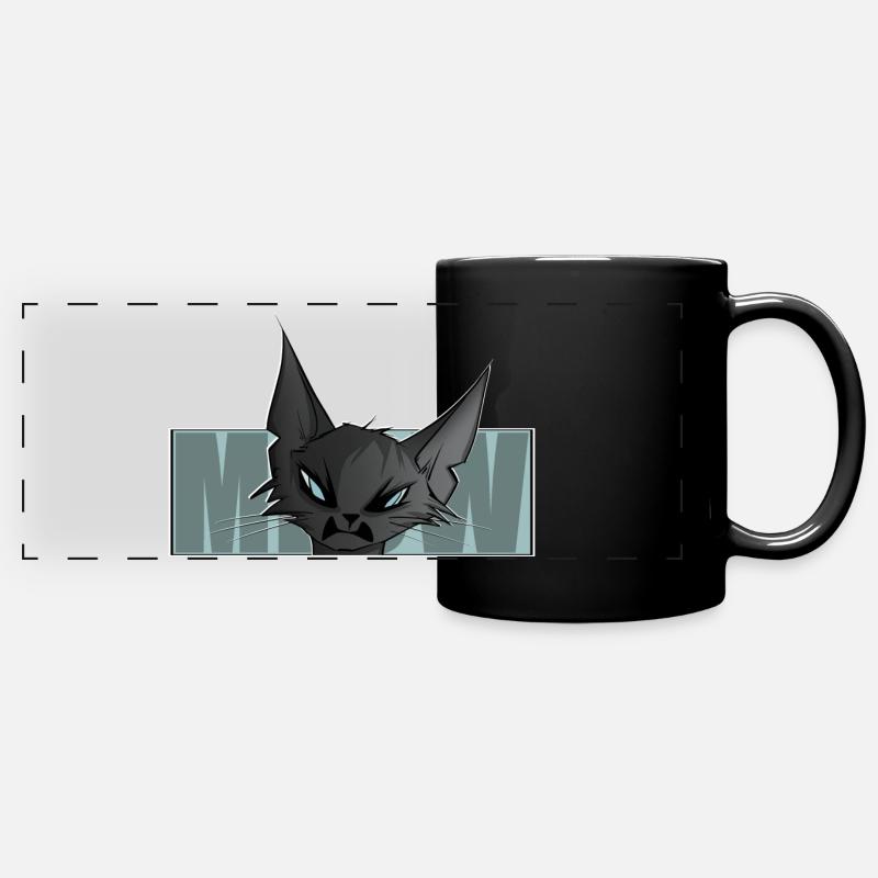 chat cool, bande dessinée, motif de chat, miaou, t-shirt - Mug panoramique uni - noir