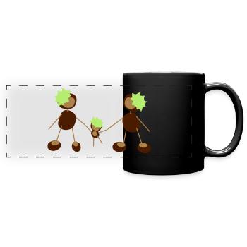 Kastanien - Familie - Panorama-Tasse farbig - Schwarz - Vorne