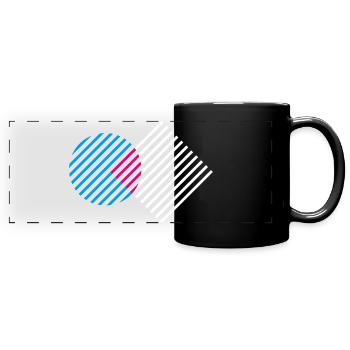 Linienmuster / Kreis, Quadrat / Blau, weiß, pink - Panorama-Tasse farbig - Schwarz - Vorne
