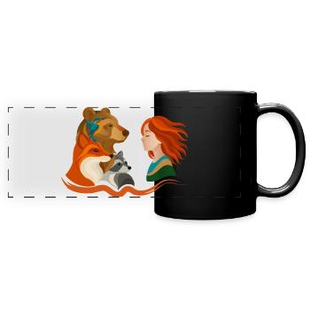 Mädchen mit roten Haaren und Waldtieren - Panorama-Tasse farbig - Schwarz - Vorne