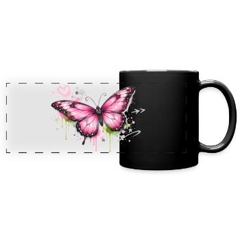 Butterfly Graffiti Street Art - Full Colour Panoramic Mug - black - Front