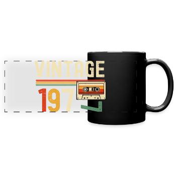 Vintage 1970s Retro Cassette - Full Colour Panoramic Mug - black - Front