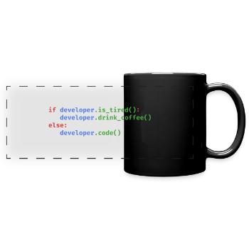 Python Code Programmieren Kaffee Müde Witzig - Panorama-Tasse farbig - Schwarz - Vorne