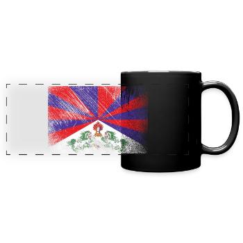 Tibet Flagge - Grunge Brush - Panorama-Tasse farbig - Schwarz - Vorne